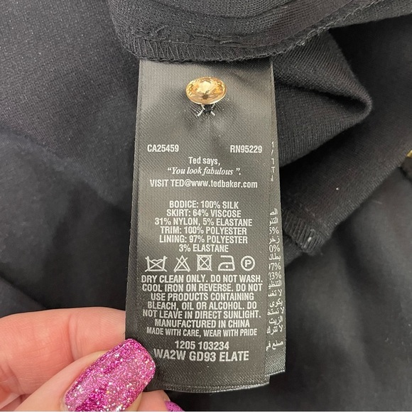 Ted Baker London Black Silk & Rhinestone Elate Midi Sheath Dress 3 Medium - Picture 13 of 15